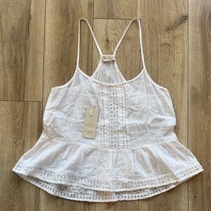 Bellambra Made in Italy Linen Blend White Lace Women's Boho Camisole Blouse